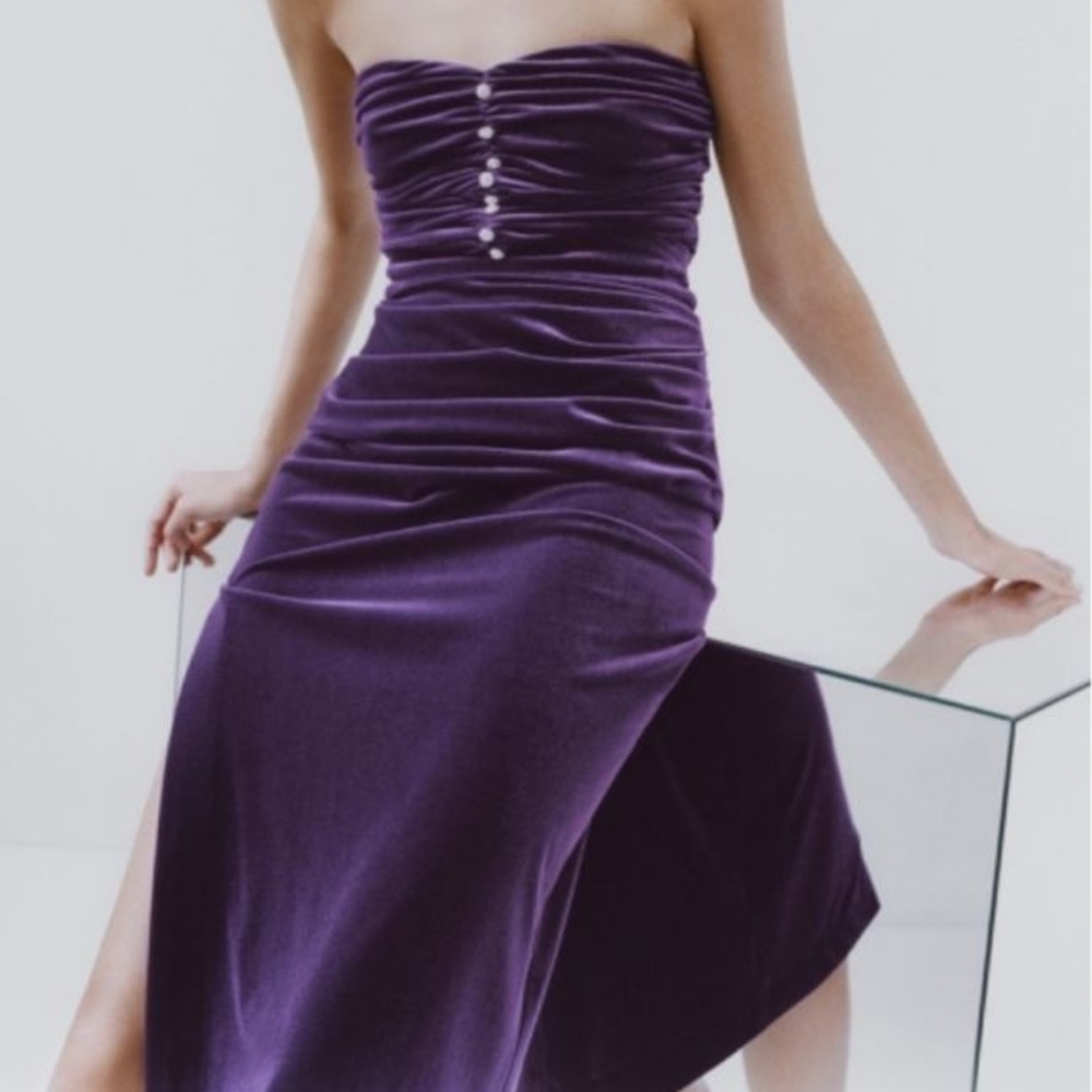 Zara Deep Purple Draped Velvet Pencil Skirt Size L